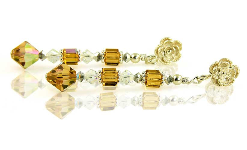 Topaz Crystal Cube Floral Earrings - SWCreations
