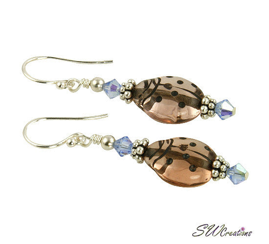 Sapphire Mauve Ladybug Beaded Earrings - SWCreations
