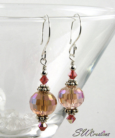 Shimmering Peach Crystal Beaded Earrings - SWCreations
