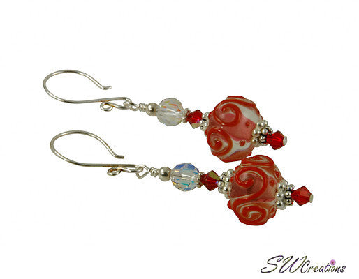 Flaming Red Crystal Lampwork Beaded Earrings - SWCreations
