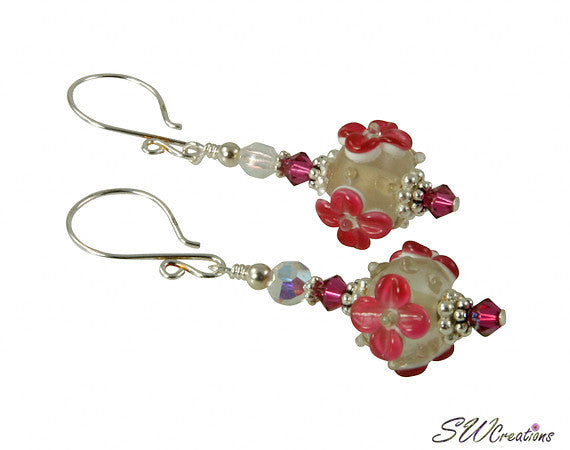 Romantic Fuchsia Pink Lampwork Beaded Earrings - SWCreations
