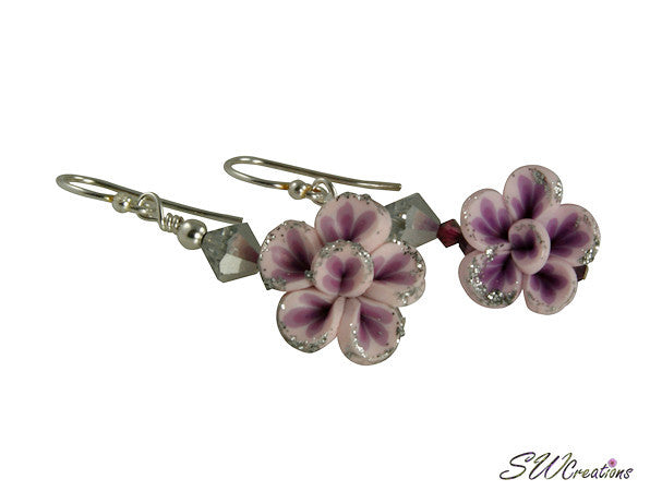 Lavender Silver Floral Beaded Earrings - SWCreations
