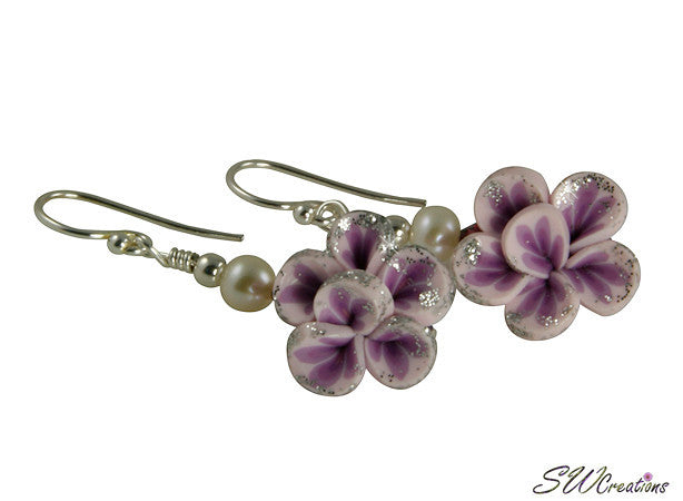 Glistening Purple Flower Pearl Earrings - SWCreations
