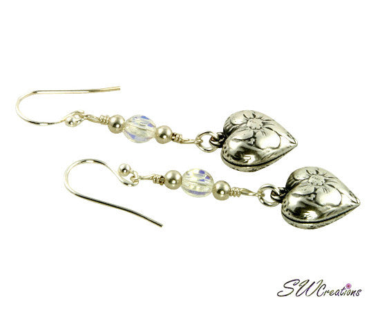 Sparkling Crystal Floral Heart Charm Earrings - SWCreations

