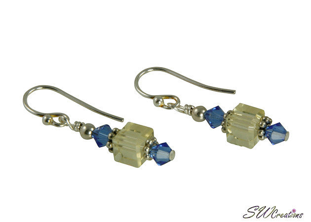 Sapphire Sun Cube Crystal Bead Earrings - SWCreations
