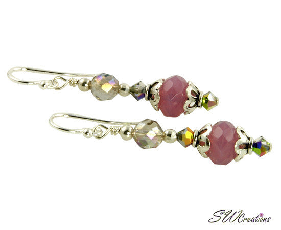 Radiant Rose Pink Beaded Crystal Earrings - SWCreations
