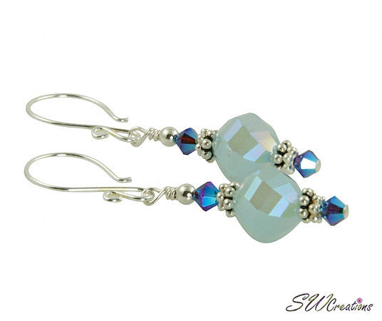 Iridescent Mystic Blue Beaded Crystal Earrings - SWCreations
