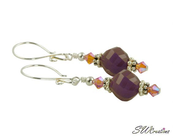 Amethyst Iridescent Pink Beaded Crystal Earrings - SWCreations
