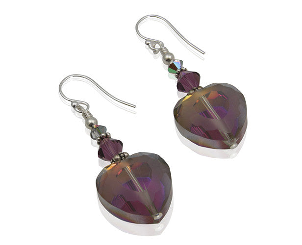 Amethyst Crystal Heart Beaded Earrings - SWCreations
