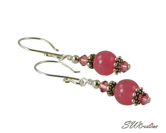 Pink Jade Gemstone Crystal Beaded Earrings - SWCreations
