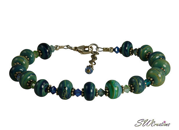 Ocean Green Blue Lampwork Bead Bracelet - SWCreations
