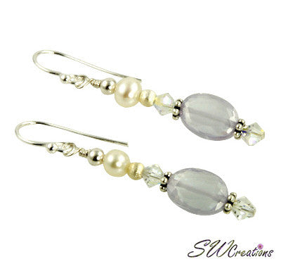 Lavender Cubic Zirconia Pearl Beaded Earrings - SWCreations
