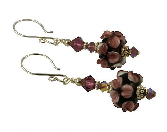Amethyst Floral Lampwork Bead Earrings - SWCreations

