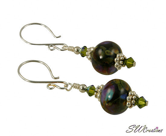 Olive Green Lampwork Bead Handmade Earrings - SWCreations
