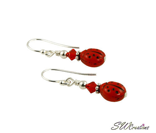 Red Ladybug Beaded Crystal Earrings - SWCreations
