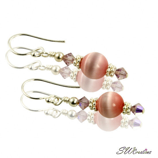 Crystal Cats Eye Rose Beaded Earrings - SWCreations
