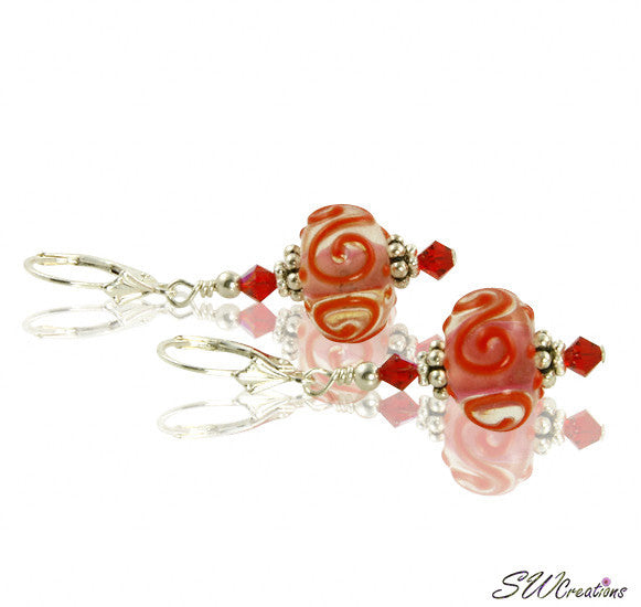 Red Crystal Swirl Lampwork Crystal Earrings - SWCreations
