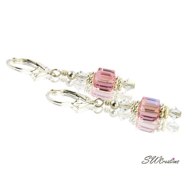 Dazzling Pink Rose Cube Crystal Earrings - SWCreations
