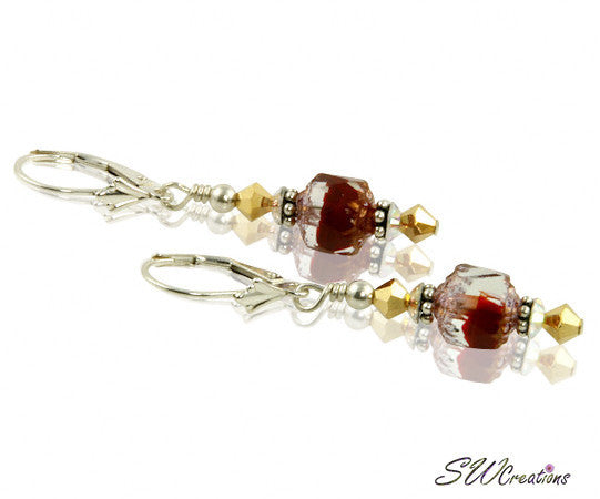 Dazzling Golden Ruby Red Beaded Earrings - SWCreations
