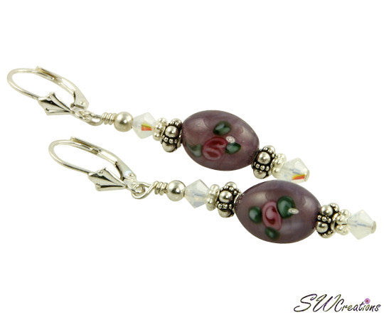 Opal Amethyst Floral Lampwork Earrings - SWCreations
