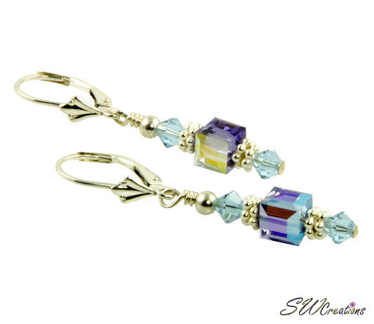 Tanzanite Sapphire Cube Crystal Earrings - SWCreations
