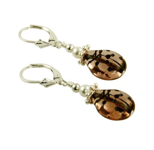 Pearl Mauve Ladybug Beaded Earrings - SWCreations
