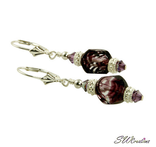 Violet Amethyst Silver Beaded Earrings - SWCreations
