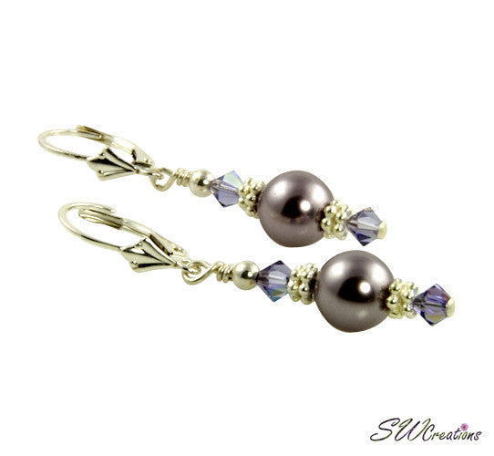 Tanzanite Mauve Silver Pearl Earrings - SWCreations

