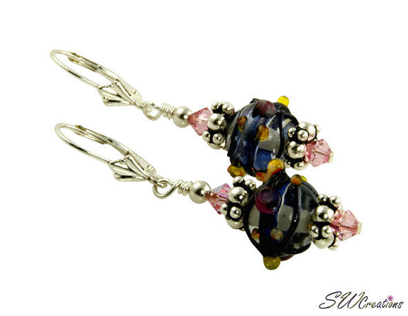 Rose Crystal Lampwork Beaded Earrings - SWCreations
