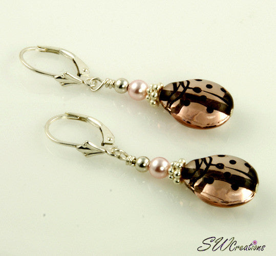 Pink Pearl Mauve Ladybug Earrings - SWCreations
