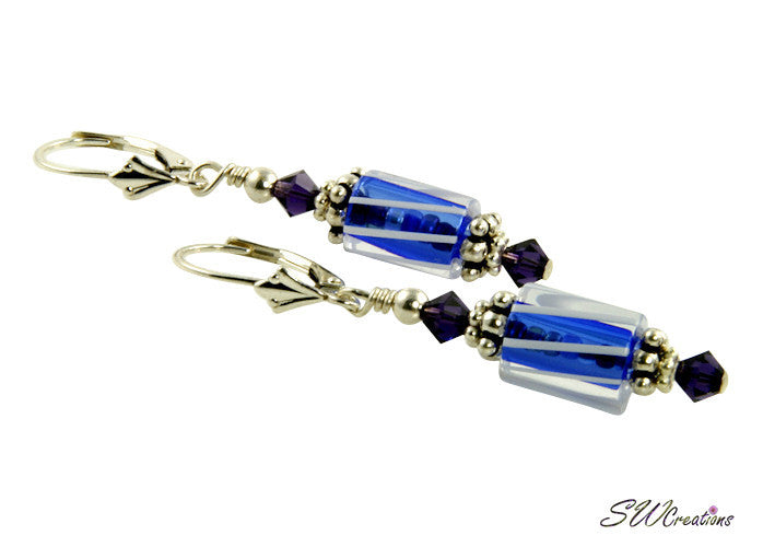 Purple Blue Cane Crystal Earrings - SWCreations
