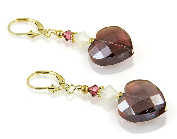 Purple Gemstone Heart Beaded Earrings - SWCreations