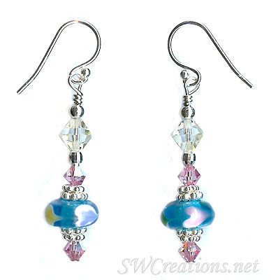 Rose Crystal Aqua Heart Beaded Earrings - SWCreations
