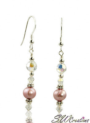 Elegant Pink Pearl Crystal Beaded Earrings - SWCreations
