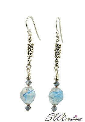 Opal Starshine Aqua Floral Beaded Earrings - SWCreations
