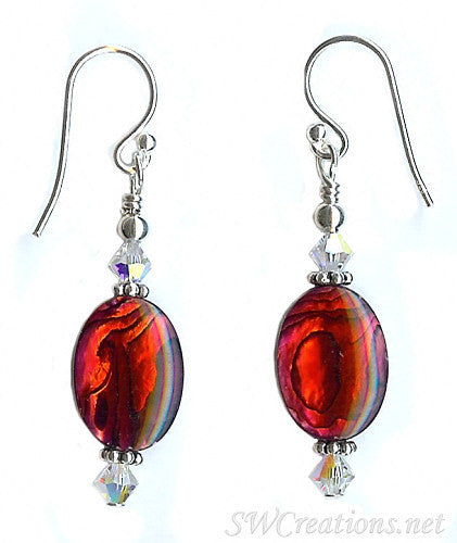 Crystal Ruby Abalone Shell Bead Earrings - SWCreations
