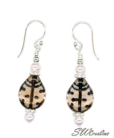 Pink Pearl Mauve Ladybug Beaded Earrings - SWCreations
