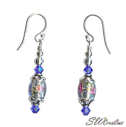 Sapphire Blue Floral Beaded Earrings - SWCreations
