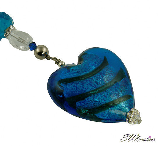 Mystic Aqua Blue Heart Beaded Fan Pull - SWCreations
 - 1