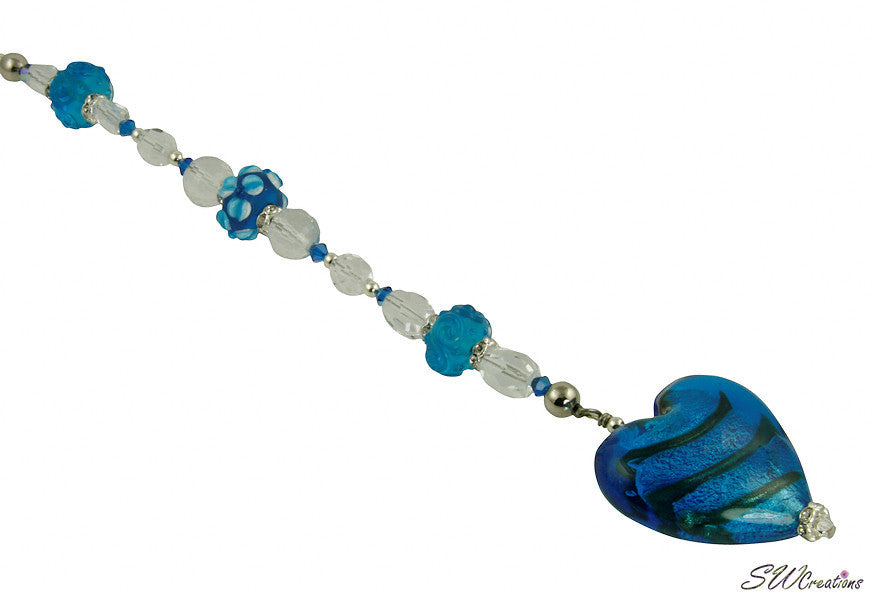 Mystic Aqua Blue Heart Beaded Fan Pull - SWCreations
 - 2