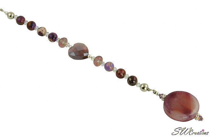 Purple Varascite Heart Gemstone Beaded Fan Pull - SWCreations
 - 2