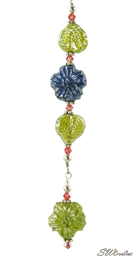 Coral Blue Olive Green Floral Beaded Fan Pull - SWCreations
 - 2
