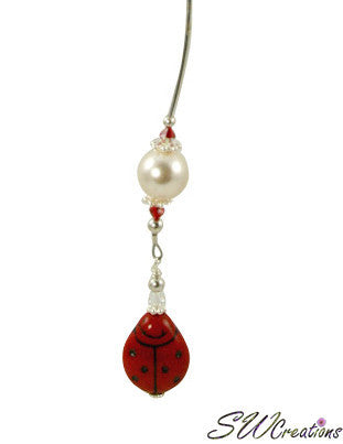 Red Ladybug Pearl Crystal Beaded Fan Pull - SWCreations
 - 1
