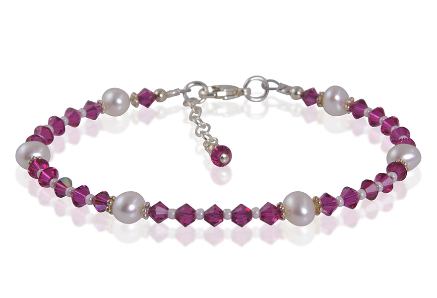 Fuchsia Pink Crystal Pearl Bracelet - SWCreations
