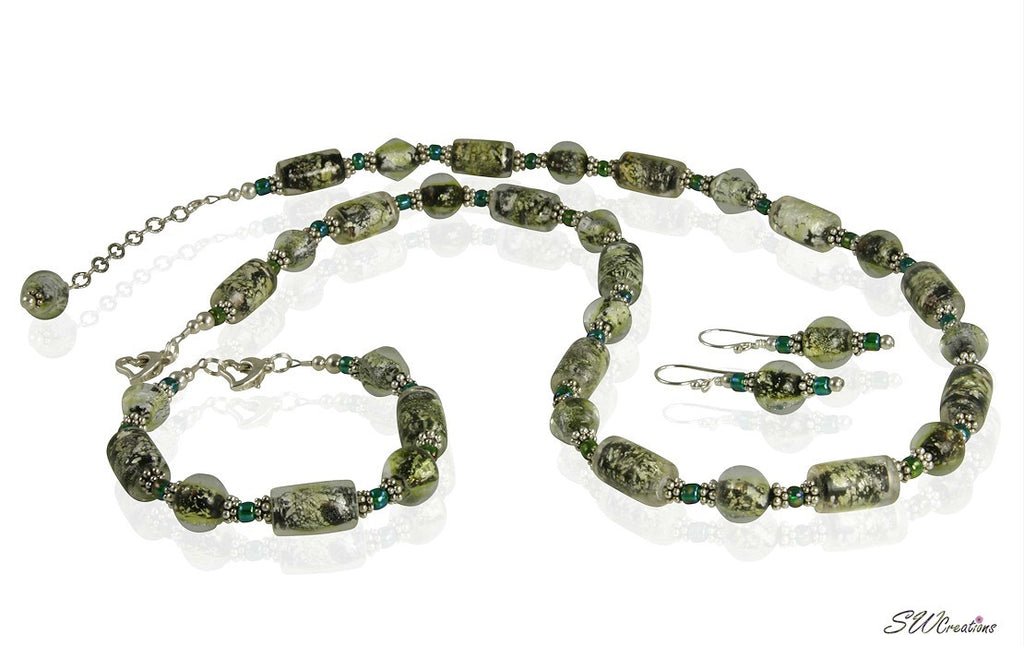 Emerald Peridot Shimmer Beaded Jewelry Set - SWCreations
