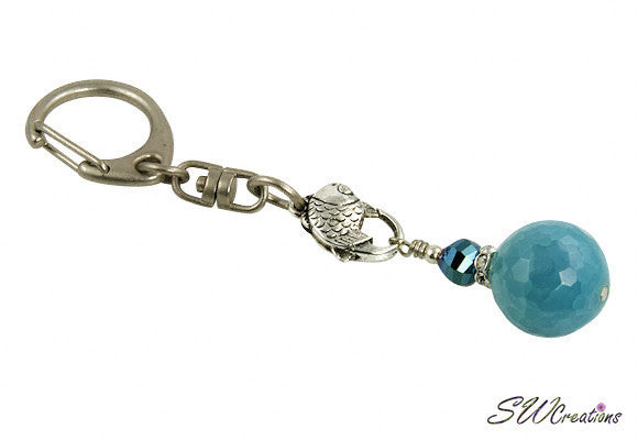 Fancy Aqua Jade Keychain Purse Charm - SWCreations
 - 1