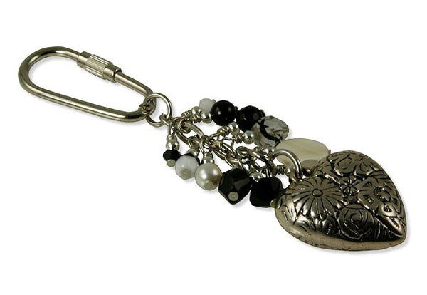 Black and White Heart Charm Keychain - SWCreations
