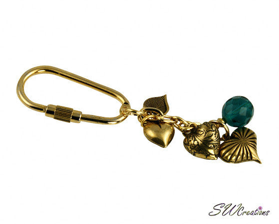 Blue Zircon Crystal Golden Heart Charm Keychain - SWCreations
