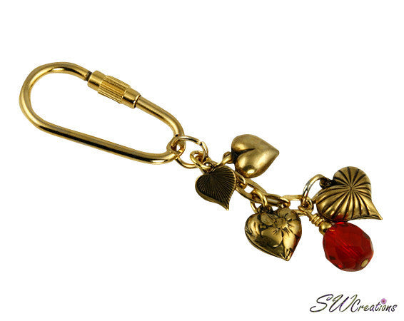 Red Crystal Gold Heart Charm Beaded Keychain - SWCreations
