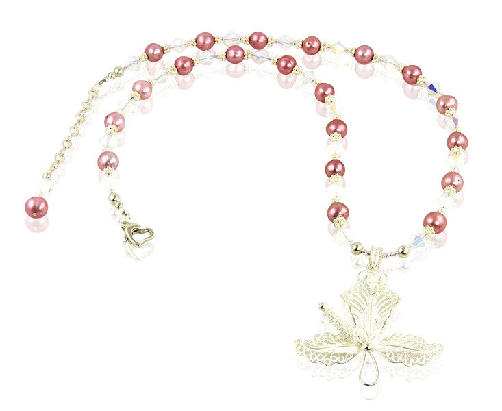 Opal Pink Pearl Hibiscus Beaded Necklace - SWCreations
